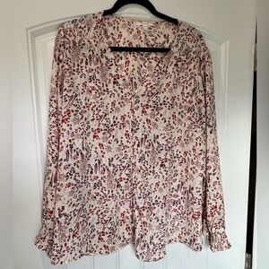 Maurices Cream Floral Long Sleeve Blouse XL | Boho Casual Top